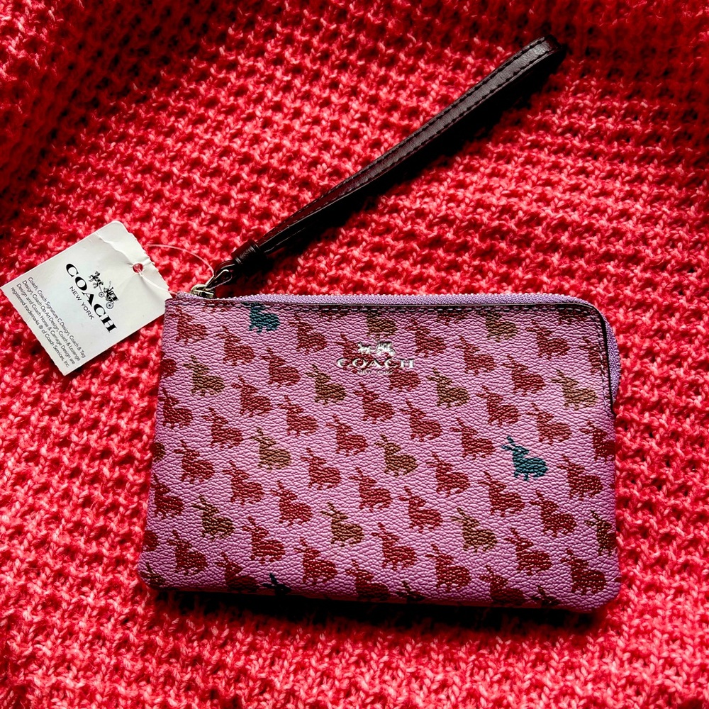 Coach Bunny Print Corner Zip Wristlet